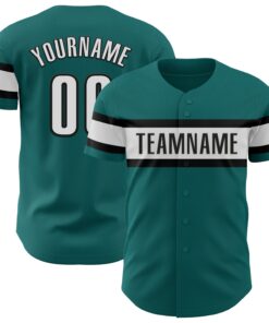 Custom Teal White-Black Authentic Baseball Jersey