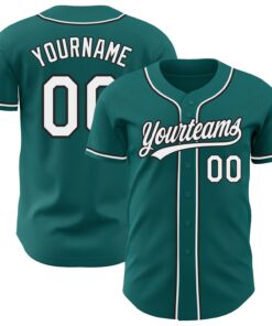 Custom Teal White-Black Authentic Baseball Jersey