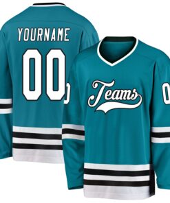 Custom Teal White-Black Hockey Jersey