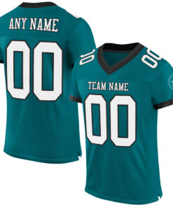 Custom Teal White-Black Mesh Authentic Football Jersey