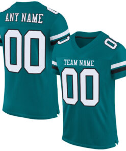 Custom Teal White-Black Mesh Authentic Football Jersey