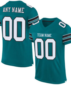Custom Teal White-Black Mesh Authentic Football Jersey