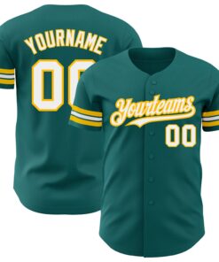 Custom Teal White-Gold Authentic Baseball Jersey