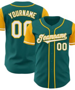 Custom Teal White-Gold Authentic Two Tone Baseball Jersey
