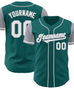 Custom Teal White-Gray Authentic Two Tone Baseball Jersey