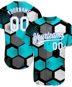 Custom Teal White-Light Blue 3D Pattern Design Authentic Baseball Jersey