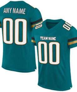 Custom Teal White-Old Gold Mesh Authentic Football Jersey