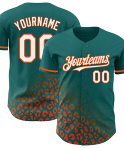 Custom Teal White-Orange 3D Pattern Design Leopard Print Fade Fashion Authentic Baseball Jersey