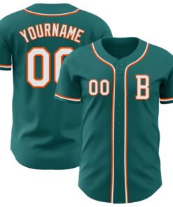 Custom Teal White-Orange Authentic Baseball Jersey