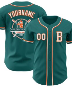 Custom Teal White-Orange Authentic Baseball Jersey