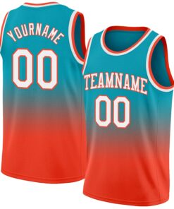Custom Teal White-Orange Authentic Fade Fashion Basketball Jersey