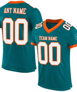 Custom Teal White-Orange Mesh Authentic Football Jersey