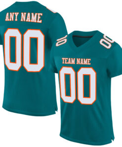 Custom Teal White-Orange Mesh Authentic Football Jersey