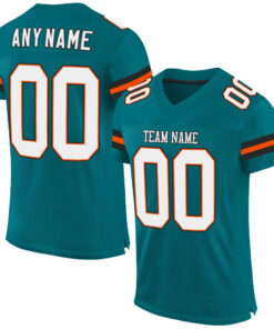 Custom Teal White-Orange Mesh Authentic Football Jersey