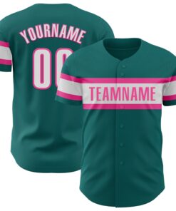 Custom Teal White-Pink Authentic Baseball Jersey