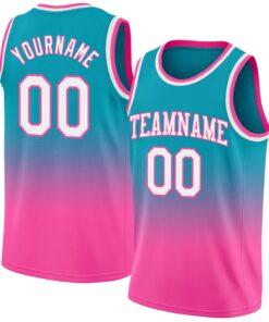 Custom Teal White-Pink Authentic Fade Fashion Basketball Jersey