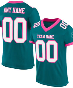 Custom Teal White-Pink Mesh Authentic Football Jersey