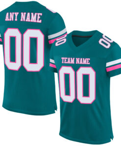 Custom Teal White-Pink Mesh Authentic Football Jersey