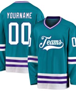 Custom Teal White-Purple Hockey Jersey
