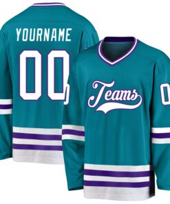 Custom Teal White-Purple Hockey Jersey