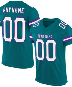Custom Teal White-Purple Mesh Authentic Football Jersey
