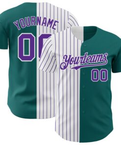 Custom Teal White-Purple Pinstripe Authentic Split Fashion Baseball Jersey