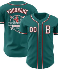 Custom Teal White-Red Authentic Baseball Jersey