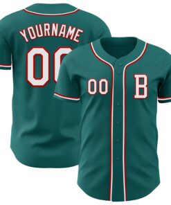 Custom Teal White-Red Authentic Baseball Jersey