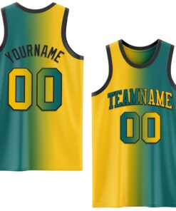 Custom Teal Yellow-Black Authentic Gradient Fashion Basketball Jersey