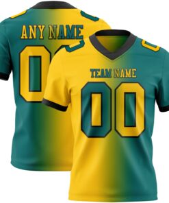 Custom Teal Yellow-Black Mesh Authentic Gradient Fashion Football Jersey