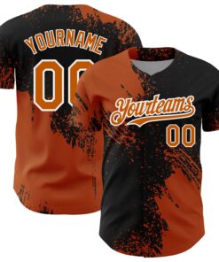 Custom Texas Orange Black-White 3D Pattern Design Abstract Brush Stroke Authentic Baseball Jersey