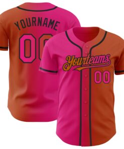 Custom Texas Orange Hot Pink-Black Authentic Gradient Fashion Baseball Jersey