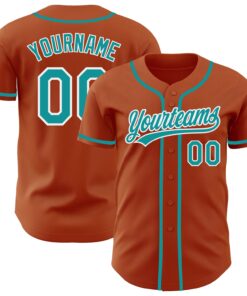 Custom Texas Orange Teal-White Authentic Baseball Jersey