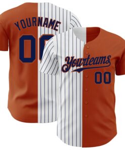 Custom Texas Orange White-Navy Pinstripe Authentic Split Fashion Baseball Jersey