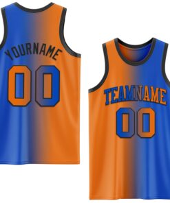 Custom Thunder Blue Bay Orange-Black Authentic Gradient Fashion Basketball Jersey