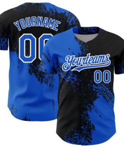 Custom Thunder Blue Black-White 3D Pattern Design Abstract Brush Stroke Authentic Baseball Jersey