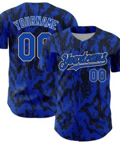 Custom Thunder Blue Black-White 3D Pattern Design Abstract Fluid Authentic Baseball Jersey
