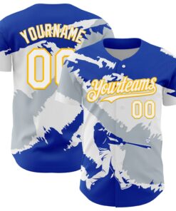 Custom Thunder Blue Gold-Silver 3D El Salvador El Salvadoran Flag Authentic Baseball Jersey