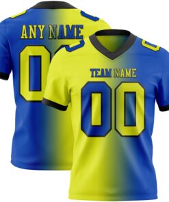 Custom Thunder Blue Neon Yellow-Black Mesh Authentic Gradient Fashion Football Jersey