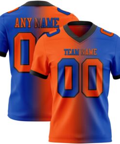 Custom Thunder Blue Orange-Black Mesh Authentic Gradient Fashion Football Jersey