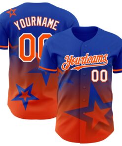 Custom Thunder Blue Orange-White 3D Pattern Design Gradient Style Twinkle Star Authentic Baseball Jersey