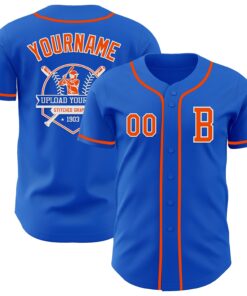 Custom Thunder Blue Orange-White Authentic Baseball Jersey