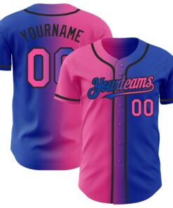 Custom Thunder Blue Pink-Black Authentic Gradient Fashion Baseball Jersey