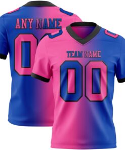 Custom Thunder Blue Pink-Black Mesh Authentic Gradient Fashion Football Jersey