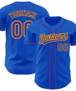 Custom Thunder Blue Purple-Yellow Authentic Baseball Jersey
