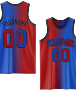 Custom Thunder Blue Red-Black Authentic Gradient Fashion Basketball Jersey