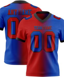 Custom Thunder Blue Red-Black Mesh Authentic Gradient Fashion Football Jersey
