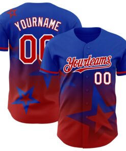 Custom Thunder Blue Red-White 3D Pattern Design Gradient Style Twinkle Star Authentic Baseball Jersey