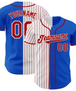Custom Thunder Blue Red-White Red Pinstripe Authentic Split Fashion Baseball Jersey