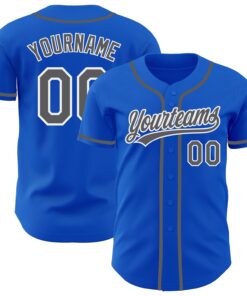 Custom Thunder Blue Steel Gray-White Authentic Baseball Jersey